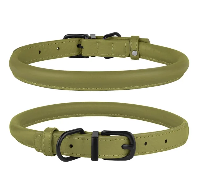 Нашийник BronzeDog Premium, для собак, шкіряний, круглий, фурнітура металева, оливковий, 53-61×1.3 см