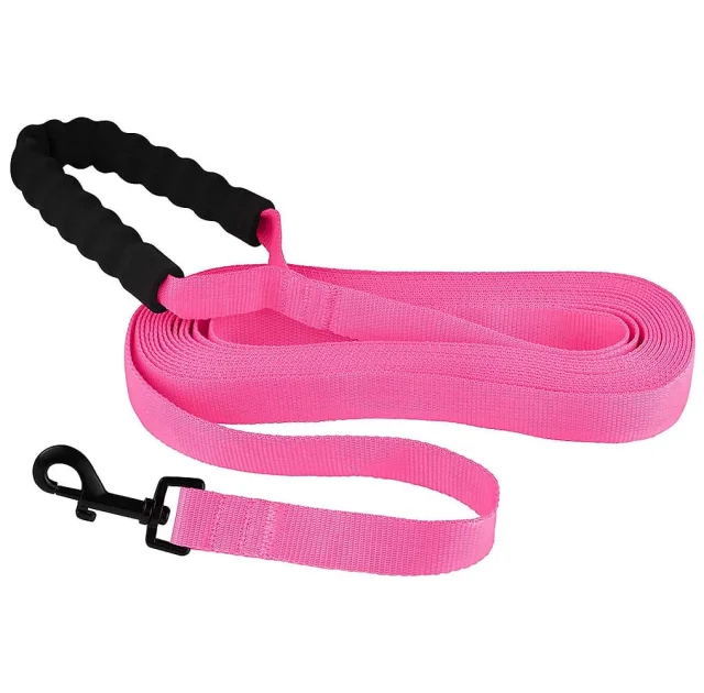 Поводок BronzeDog Active для собак, нейлоновый с мягкой ручкой, розовый, 15 м×2.5 см