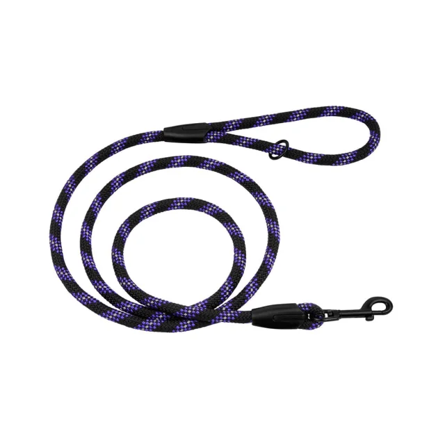 Поводок BronzeDog Active для собак, светоотражающий, чёрно-фиолетовый, 183×1.2 см