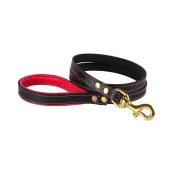 Поводок BronzeDog для собак, кожаный, литая латунная фурнитура, чёрно-красный, 122×1.6 см