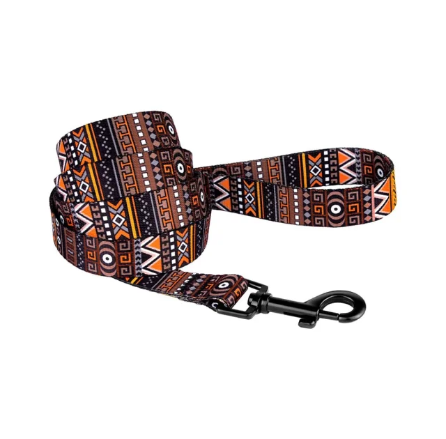 Повідець BronzeDog Tribal для собак, нейлон, принт етнічний, помаранчевий, 152×1 см