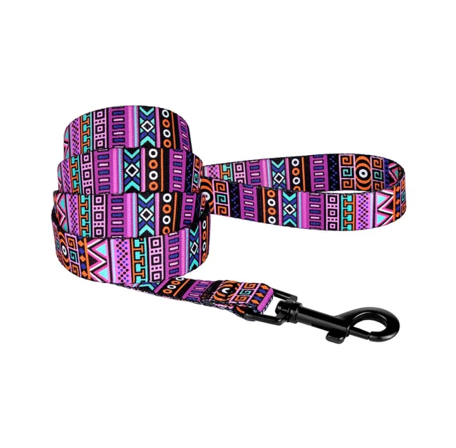 Повідець BronzeDog Tribal для собак, нейлон, принт етнічний, фіолетовий, 152×1.6 см
