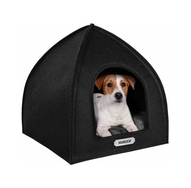 Будиночок BronzeDog для котів і собак в формі намету, чорний, 45×45×48 см
