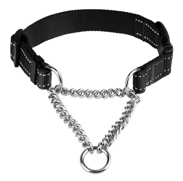 Ошейник-полуудавка BronzeDog, для собак, нейлоновый, фастекс, светоотражающий, чёрный, 30-38×1.6 см
