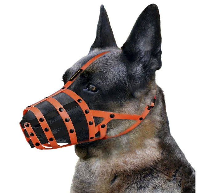 Намордник BronzeDog, для собак, водоотталкивающий, биотановый, оранжево-чёрный, 32 см