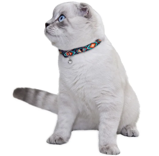 Нашийник BronzeDog Urban, для котів, нейлоновий, дзвіночок, принт ромби, 18-28×1 см