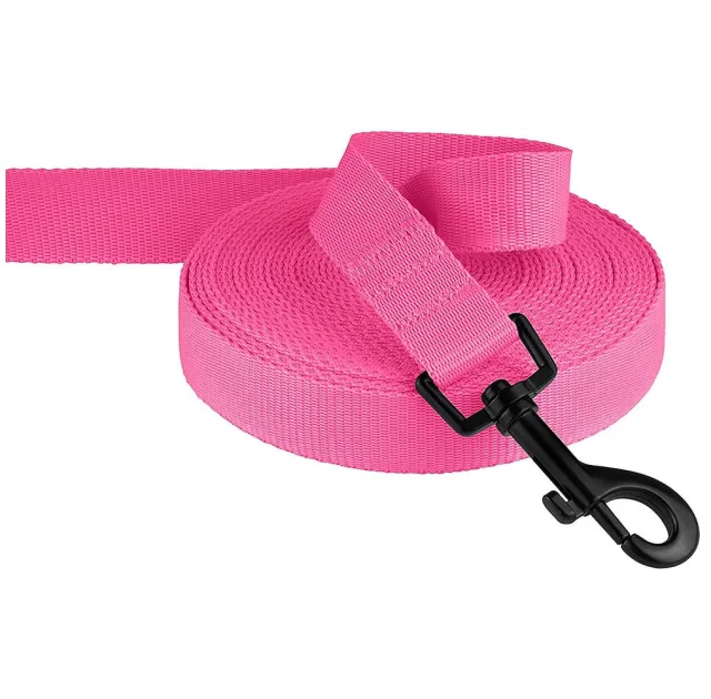 Поводок BronzeDog Active для собак, нейлоновый с мягкой ручкой, розовый, 15 м×2.5 см