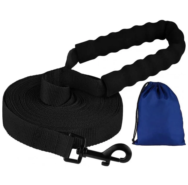 Поводок BronzeDog Active для собак, нейлон, с мягкой ручкой, чёрный, 15 м×2.5 см