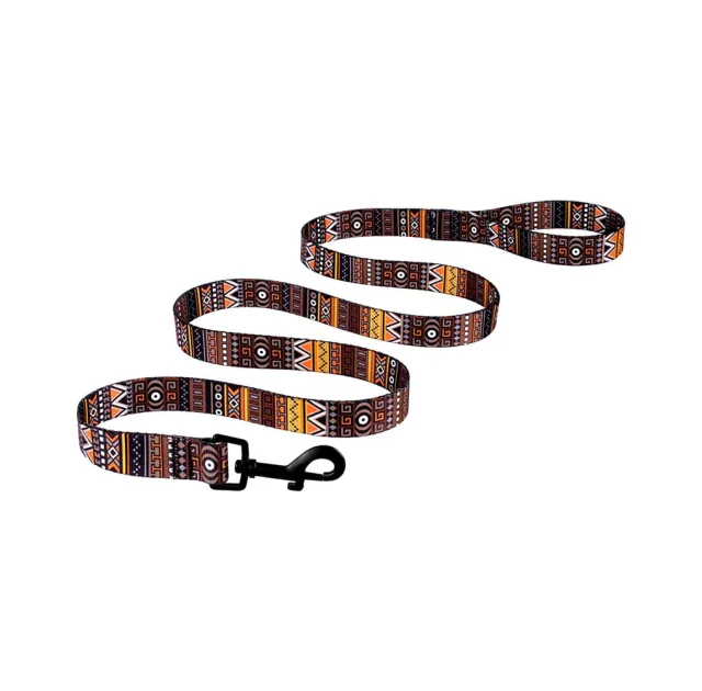 Повідець BronzeDog Tribal для собак, нейлон, принт етнічний, помаранчевий, 152×1.6 см