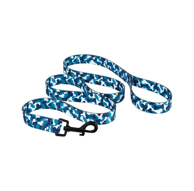 Поводок BronzeDog Urban для собак, нейлон, принт косточки, голубой, 152×2.5 см