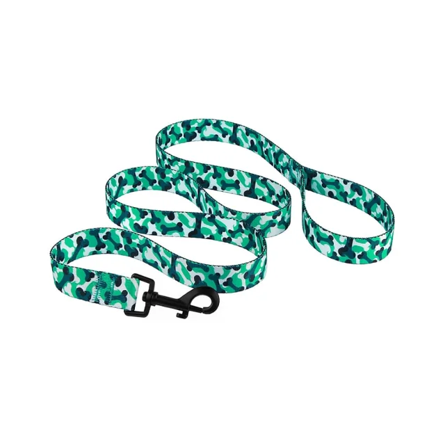 Поводок BronzeDog Urban для собак, нейлон, принт косточки, бирюзовый, 152×2.5 см