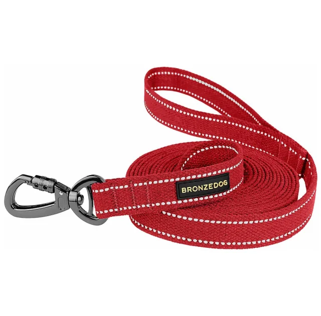 Поводок BronzeDog Cotton для собак, брезент с карабином на замке, красный, 200×1.6 см