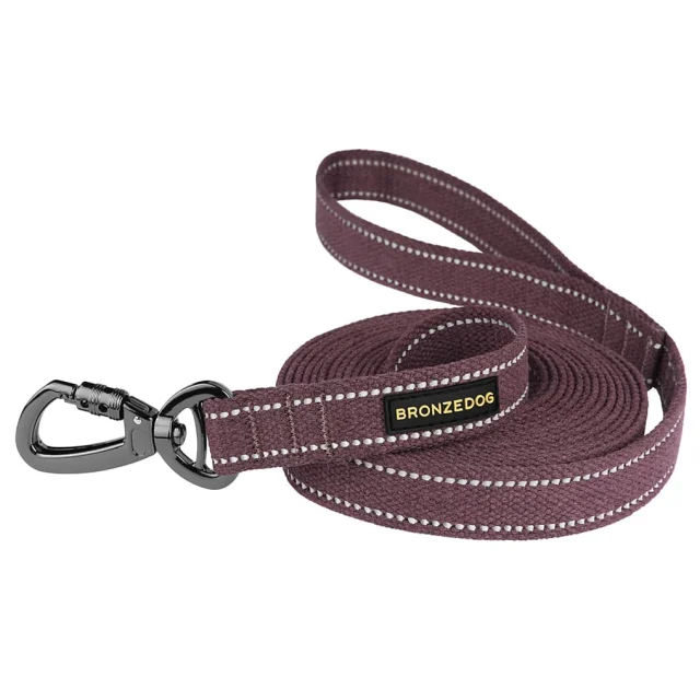 Повідець BronzeDog Cotton для собак, брезент з карабіном на замку, графіт, 300×1.6 см