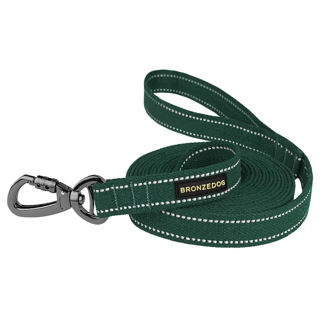 Повідець BronzeDog Cotton для собак, брезент з карабіном на замку, зелений, 500×2 см