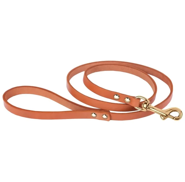 Поводок BronzeDog для собак, кожаный, литая латунная фурнитура, рыжий, 122×1 см