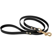 Поводок BronzeDog для собак, кожаный, литая латунная фурнитура, чёрный, 122×1 см