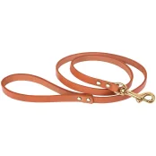Повідець BronzeDog для собак, шкіряний, лита латунна фурнітура, рудий, 122×1.2 см
