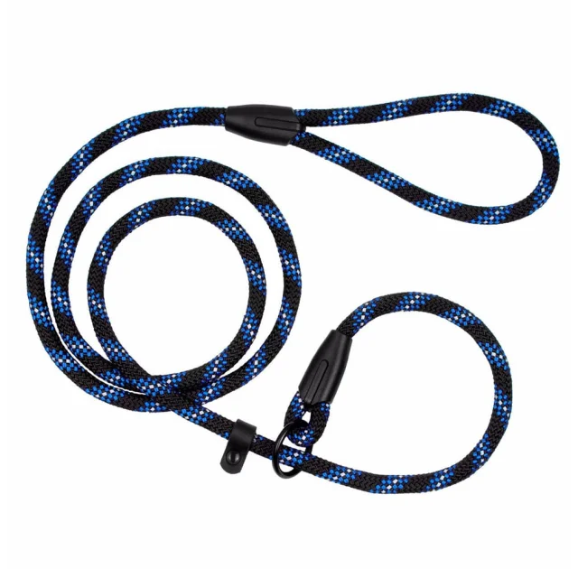 Ошейник-полуудавка BronzeDog Active для собак, светоотражающий, чёрно-голубой, 183×1.2 см