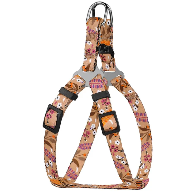 Шлея BronzeDog Tribal для собак, нейлон, принт квіти, бежевий, 40-53 см
