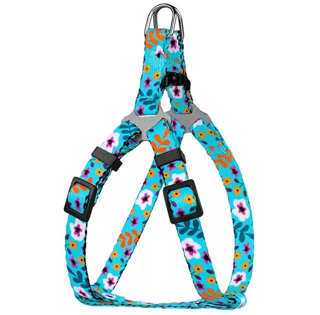 Шлея BronzeDog Tribal для собак, нейлон, принт квіти, ментоловий, 40-53 см