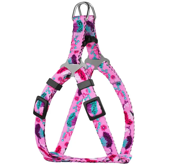 Шлея BronzeDog Tribal для собак, нейлон, принт квіти, рожевий, 28-40 см
