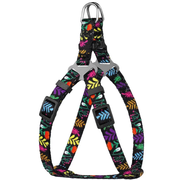 Шлея BronzeDog Tribal для собак, нейлон, принт цветы, чёрный, 40-53 см