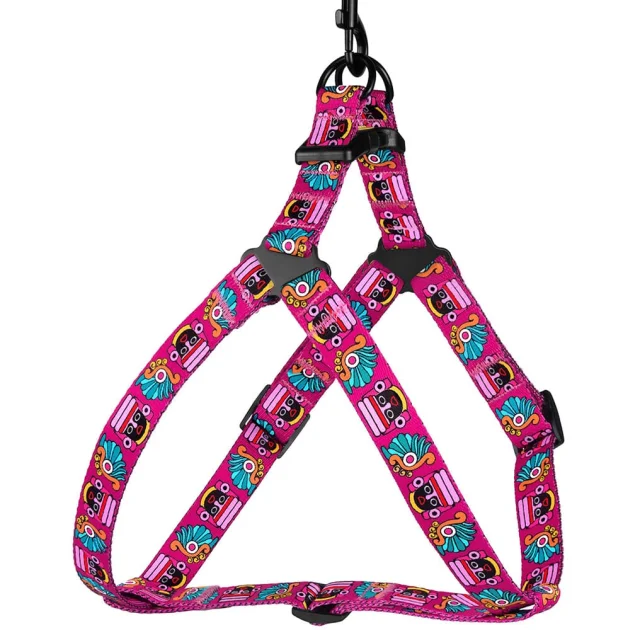 Шлея BronzeDog Tribal для собак, нейлон, принт маска, розовый, 40-53 см