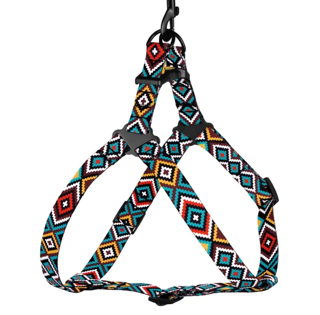 Шлея BronzeDog Tribal для собак, нейлон, принт гуцульский, ментоловый, 45-60 см