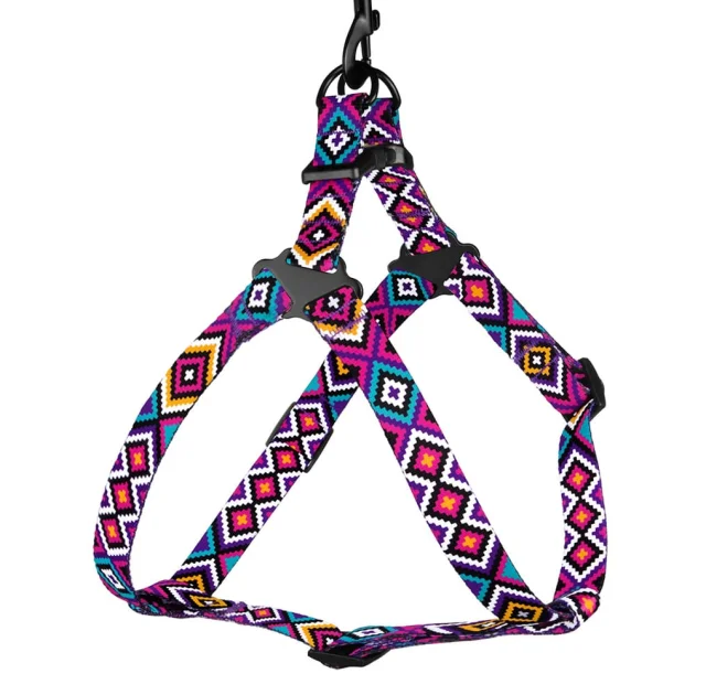 Шлея BronzeDog Tribal для собак, нейлон, принт гуцульський, фіолетовий, 57-73 см