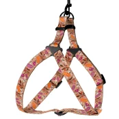 Шлея BronzeDog Tribal для собак, нейлон, принт квіти, бежевий, 57-73 см