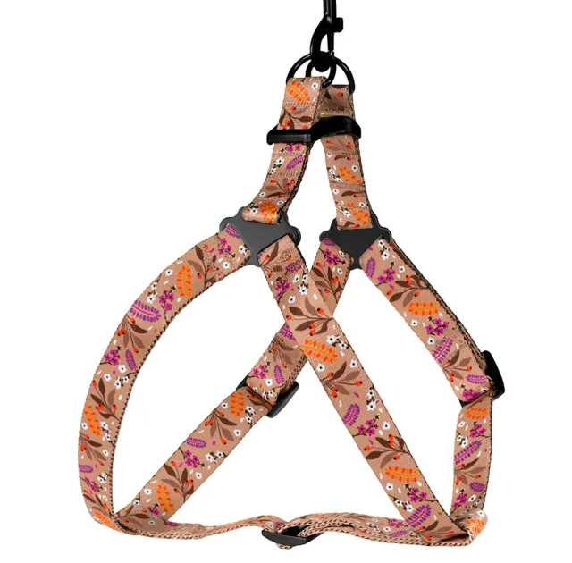 Шлея BronzeDog Tribal для собак, нейлон, принт квіти, бежевий, 57-73 см