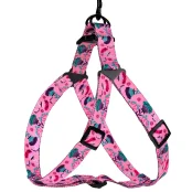 Шлея BronzeDog Tribal для собак, нейлон, принт квіти, рожевий, 57-73 см