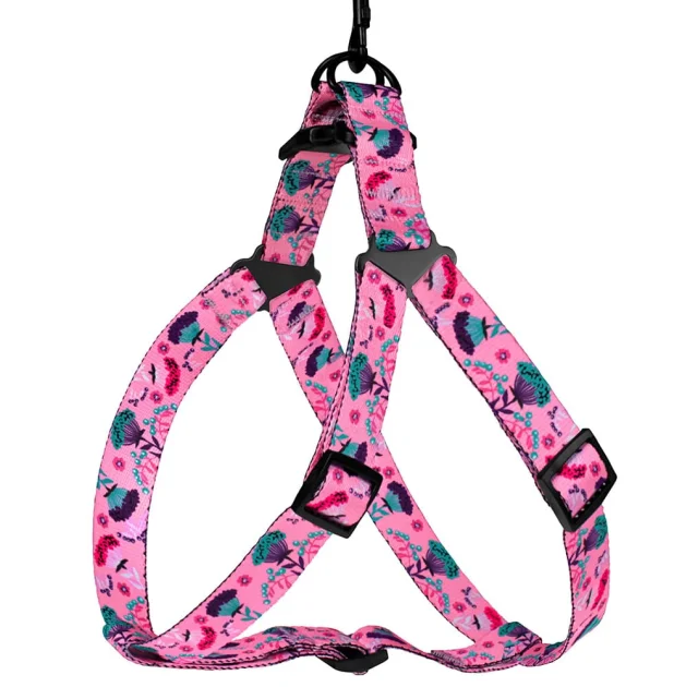 Шлея BronzeDog Tribal для собак, нейлон, принт квіти, рожевий, 57-73 см