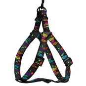 Шлея BronzeDog Tribal для собак, нейлон, принт квіти, чорний, 57-73 см