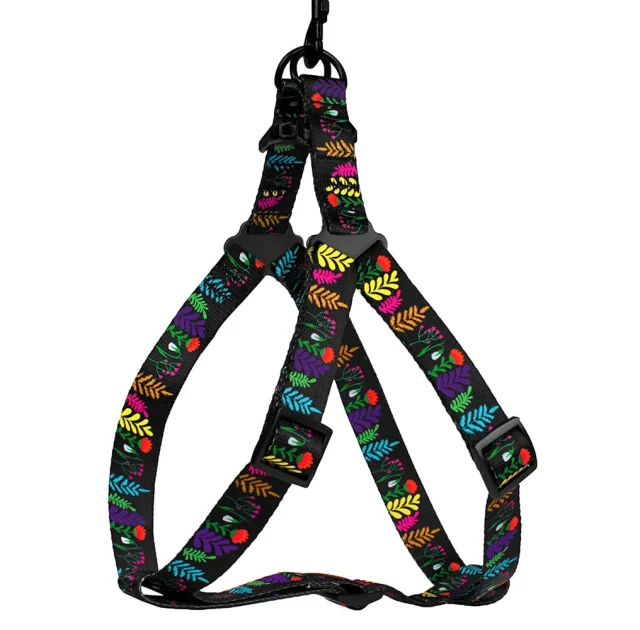 Шлея BronzeDog Tribal для собак, нейлон, принт квіти, чорний, 57-73 см