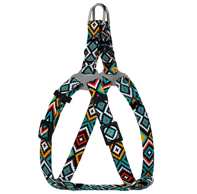 Шлея BronzeDog Urban для собак, нейлон, принт гуцульський, ментоловий, 24-30 см