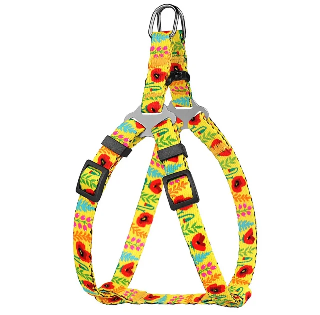 Шлея BronzeDog Urban для собак, нейлон, принт квіти, жовтий, 28-40 см