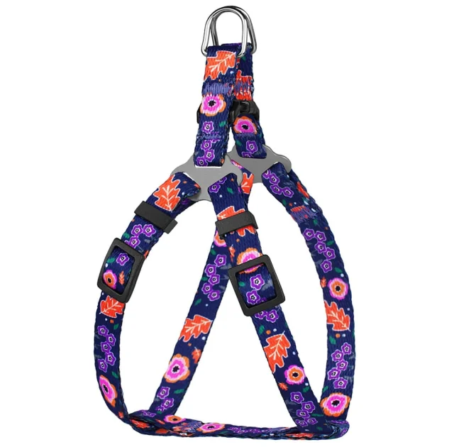 Шлея BronzeDog Urban для собак, нейлон, принт квіти, синій, 24-30 см