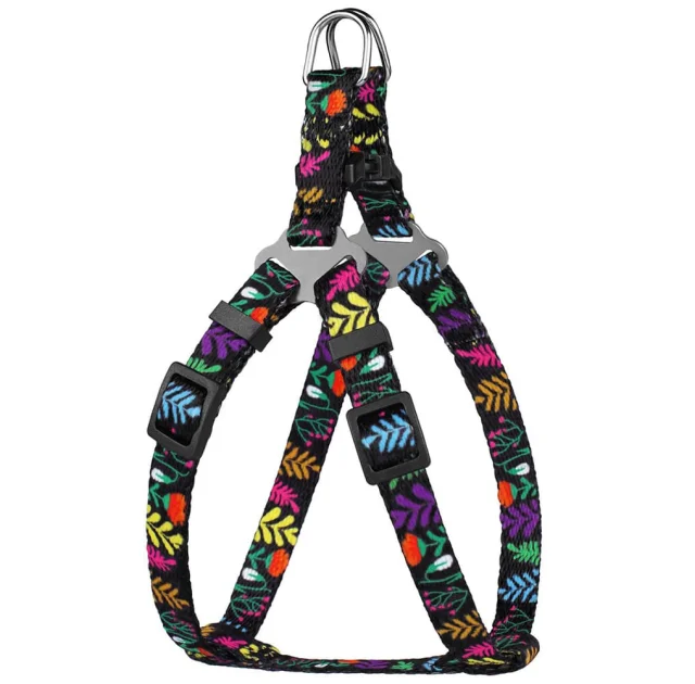 Шлея BronzeDog Urban для собак, нейлон, принт квіти, чорний, 24-30 см