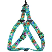Шлея BronzeDog Folk для собак, нейлон, принт квіти, ментоловий, 57-73 см