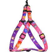Шлея BronzeDog для собак, нейлон, принт космос, рожевий, 40-53 см