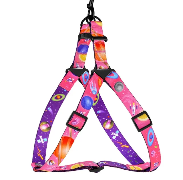 Шлея BronzeDog для собак, нейлон, принт космос, рожевий, 40-53 см