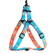 Шлея BronzeDog для собак, нейлон, принт космос, блакитний, 45-60 см