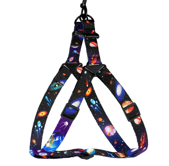 Шлея BronzeDog для собак, нейлон, принт космос, чорний, 57-73 см