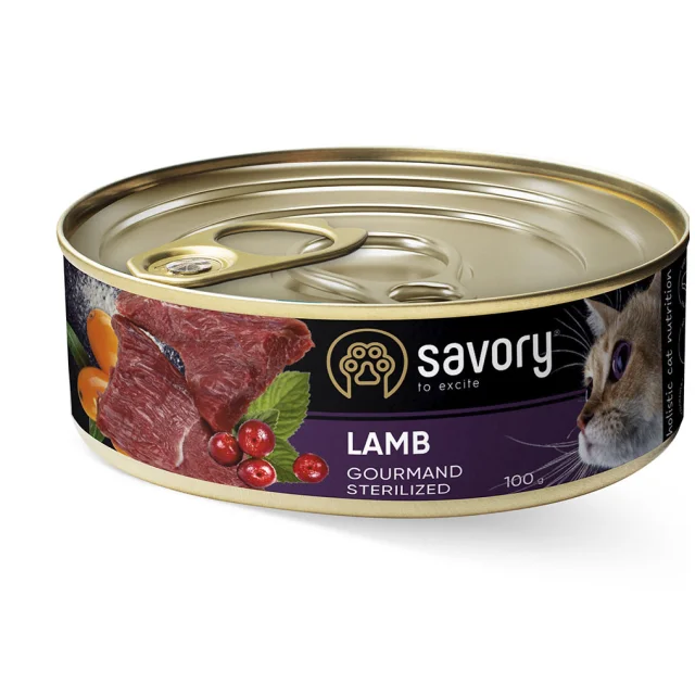 Вологий корм для стерилізованих котів Savory, з ягням, 100 г