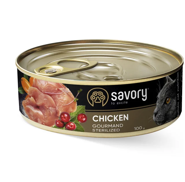 Вологий корм для стерилізованих котів Savory, з куркою, 100 г