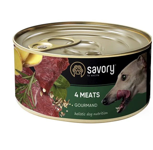 Вологий корм для дорослих собак Savory, з чотирма видами м'яса, 200 г