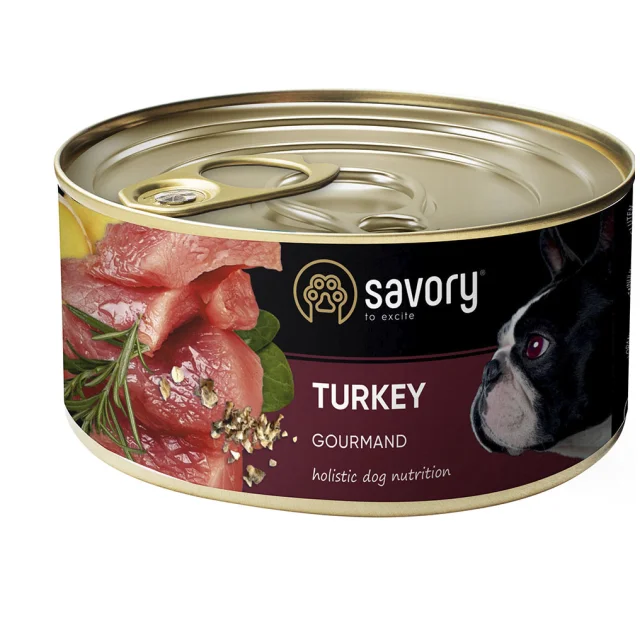 Вологий корм для дорослих собак Savory, з індичкою, 200 г