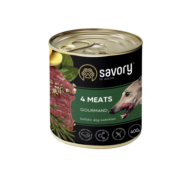 Вологий корм для дорослих собак Savory, з чотирма видами м'яса, 400 г