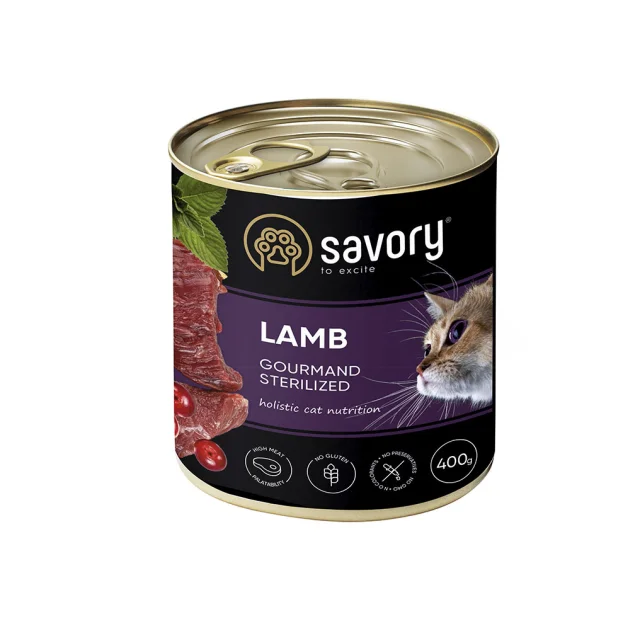 Влажный корм для стерилизованных котов Savory, с ягненком, 400 г